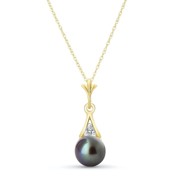 Galaxy Gold Products Jewelry - 14K SOLID GOLD NECKLACE WITH DIAMOND & BLACK PEARL